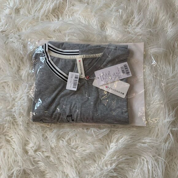 NWT "Meow or Never" Gray Kitty Cat Short Sleeve Sleepshirts Nightgown pajamas L - Picture 9 of 11